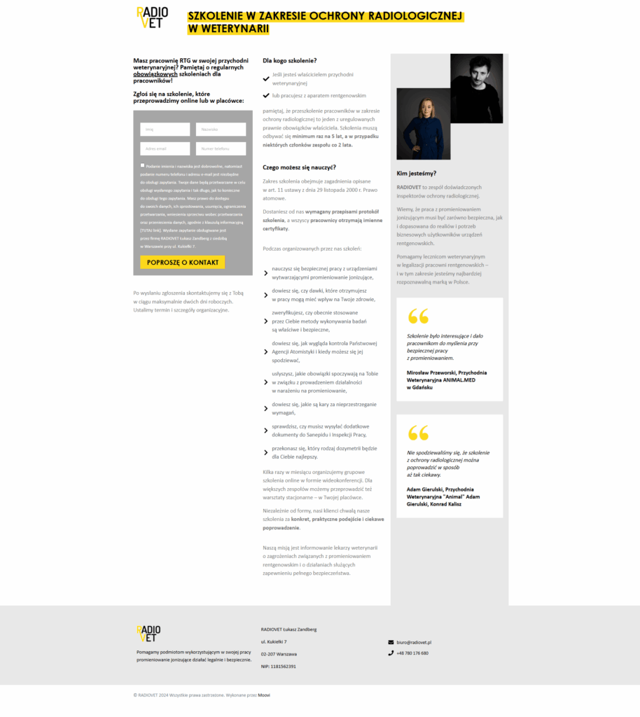 przykład landing page do zapisów na szkolenie - strona ofertowa