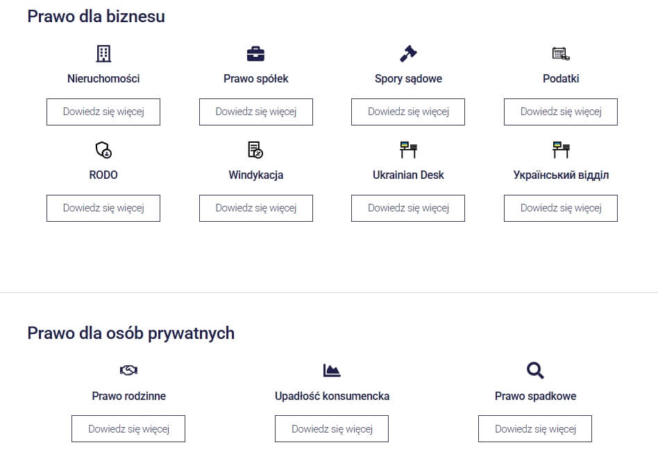 jak powinna wyglądać strona kancelarii - przykład specjalizacje