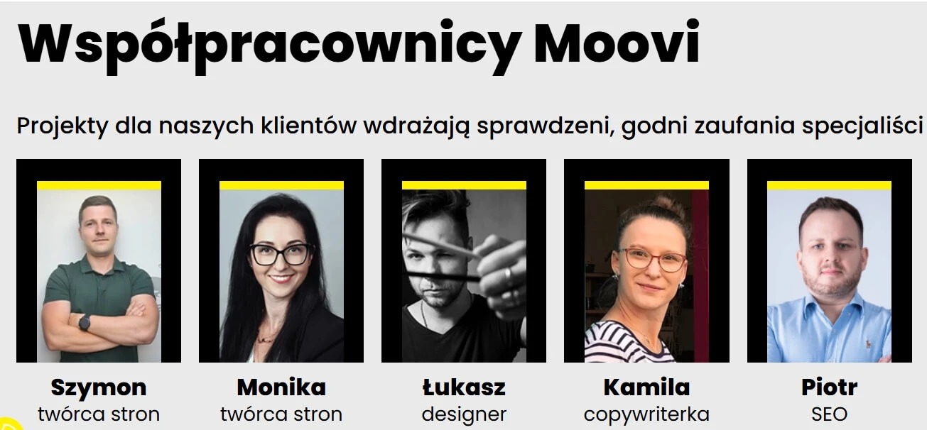 prezentacja zespołu na landing page